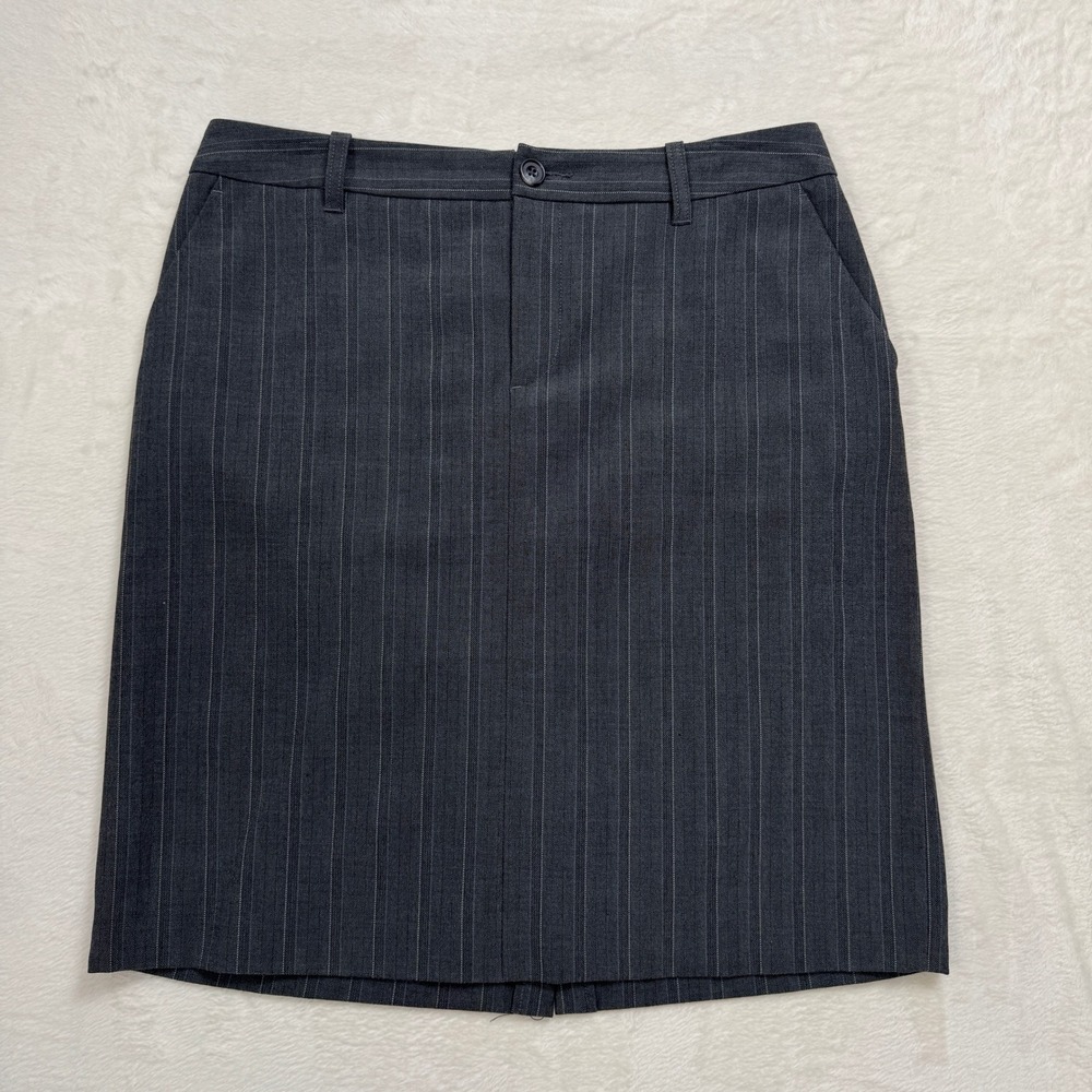 Eddie Bauer Pencil Skirt Womens 12P Grey Pinstripe Herringbone Professional Work